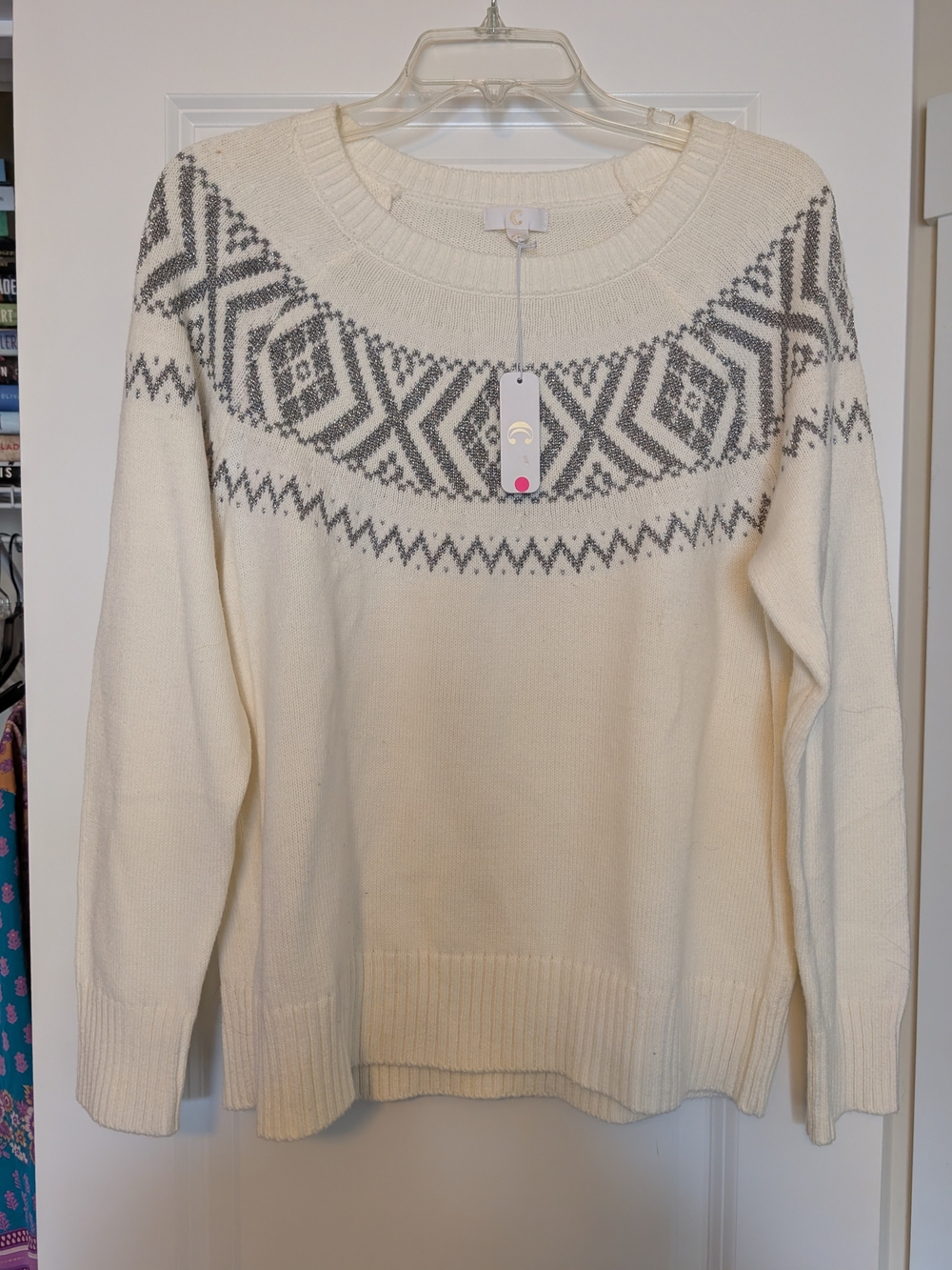 C Cream Crewneck Sweater with Gray Nordic Yoke
